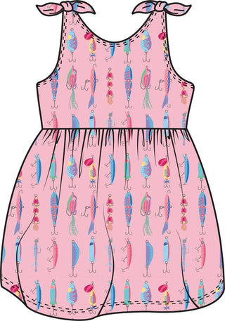 Girls Pink Gone Fishin Knit Tie Shoulder Twirl Dress