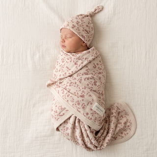 Organic Swaddle Blanket & Hat Set - Petal Whispers
