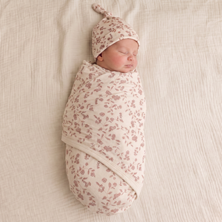 Organic Swaddle Blanket & Hat Set - Petal Whispers