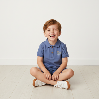 Organic Polo Shirt & Shorts Set - Slate