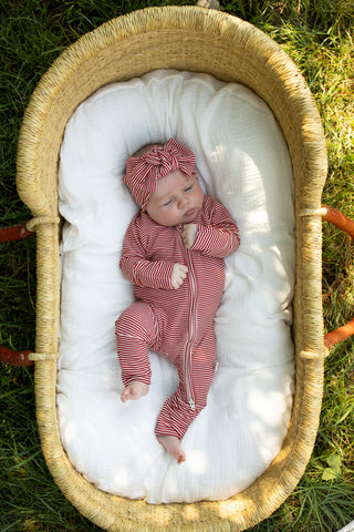 Bamboo Zip Pajamas | Peppermint Stripe Ribbed