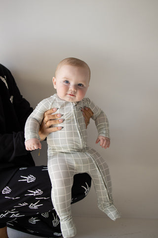 Bamboo Zip Pajamas | Foggy Grid