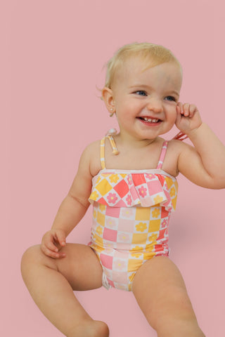 SUMMER SUNSET CHECKERS DREAM ONE PIECE SWIM SUIT