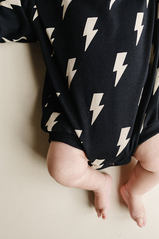 Hooded Bubble Romper  |  Black Bolts