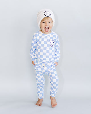 Checkered Smiley Lounge Set | Blue