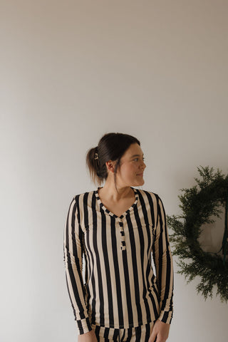 Women's Long Sleeve Bamboo Pajama | Midnight Stripe