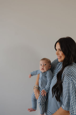 Women's Boxy Tee Lounge Set | Blue Gingham