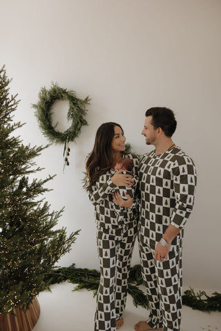 Men's Bamboo Pajamas | Christmas Tree Checkerboard
