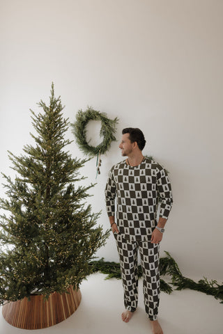 Men's Bamboo Pajamas | Christmas Tree Checkerboard