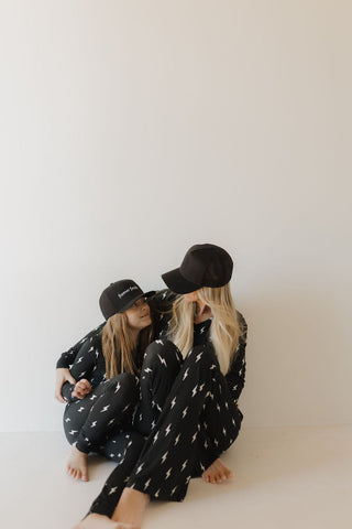 Women's Long Sleeve Bamboo Pajama | Midnight Lightning Bolt