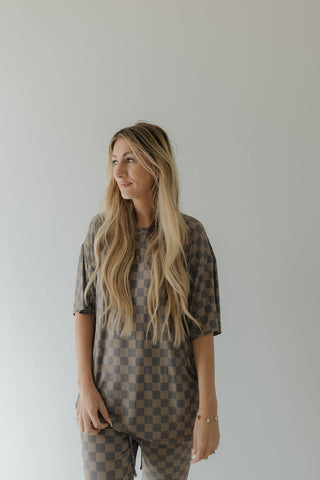 Short Sleeve Women's Bamboo Pajama | Faded Checkerboard