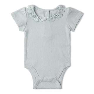 Organic Lace Collar Onesie & Tights Set - Fog