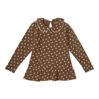 Organic Collar Peplum Top Set of 2 - Chestnut Bloom + Brown