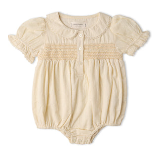 Organic Smocked Button Romper - Butter Yellow