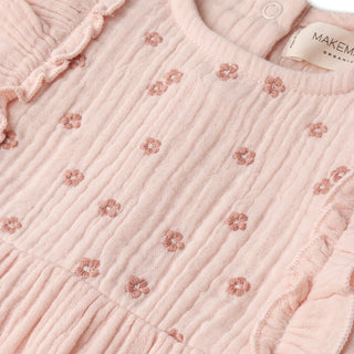 Organic Embroidered Ruffle Romper - Blush