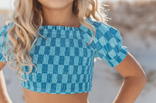 Emmy Blue Check 2 Piece Swimsuit