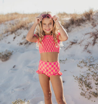 Emmy Hot Pink Check 2 Piece Swimsuit