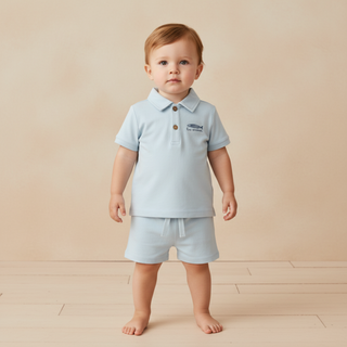 Organic Polo Shirt & Shorts Set - Light Blue