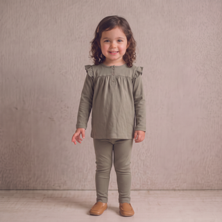 Organic Ruffle Sleeve Top Set of 2 - Winter Berry + Olive