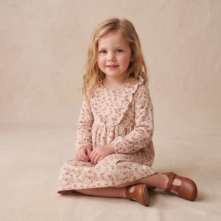 Organic Long Sleeve Ruffle -V- Dress - Petal Whispers