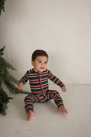Bamboo Zip Pajamas | Holiday Stripe