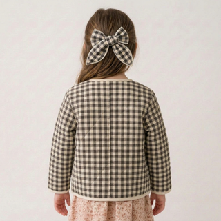 Organic Bow Clip - Charcoal Plaid