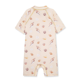 Seashells Zipper Short Sleeve Shortall Swimsuit