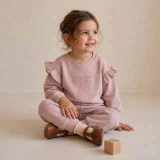 Organic Fleece Ruffle Sleeve Sweatshirt - Bow