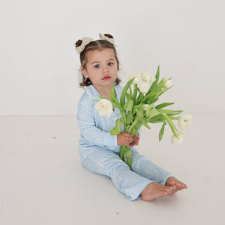 Girl’s Bamboo Button Up Lounge Set | Blue Bows