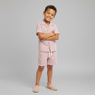 Organic Shirt & Shorts Set - Coral Stripes