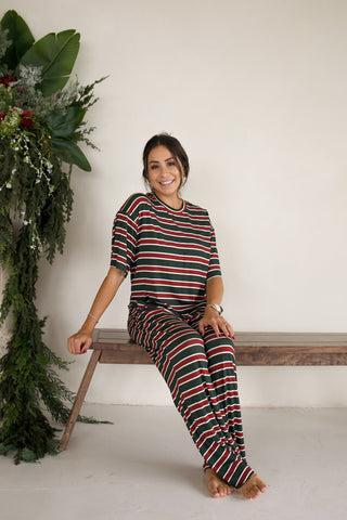 Women's Boxy Tee Lounge Set | Holiday Stripe