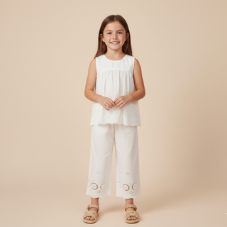 Organic Eyelet Top And Pant Set - Ivory Eyelet