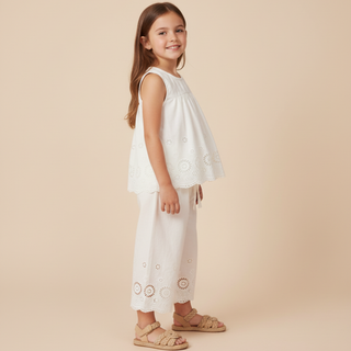 Organic Eyelet Top And Pant Set - Ivory Eyelet