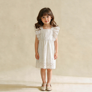 Organic Eyelet Flutter Dress - Ivory Eyelet
