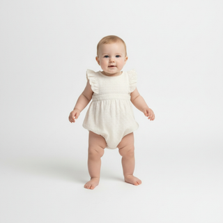 Organic Eyelet Flutter Romper- Ivory Eyelet