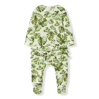 Island Leaf Cotton Stretch Ruffle Footed Romper