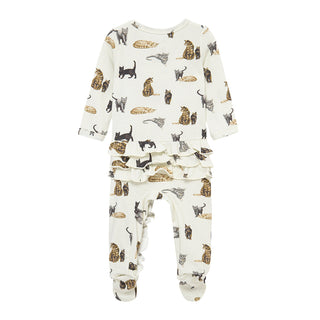 Cat Cotton Stretch Ruffle Footed Romper