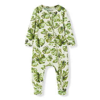 Island Leaf Cotton Stretch Zipper Footed Romper