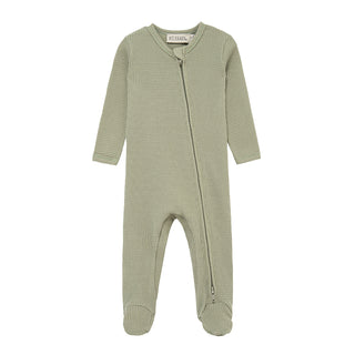 Tea Waffle Zipper Footed Romper