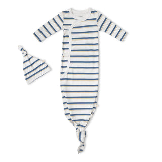 Organic Kimono Knotted Sleep Gown - Navy Stripe