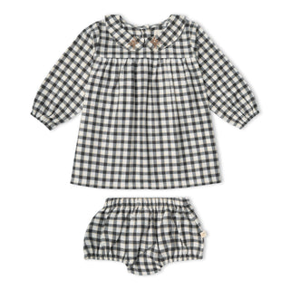 Organic Peter Pan Collar Dress - Charcoal Plaid
