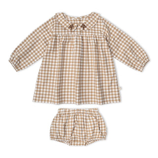 Organic Peter Pan Collar Dress - Oat Gingham