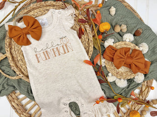 Hello Pumpkin baby girl ruffle romper, Fall outfit for girls