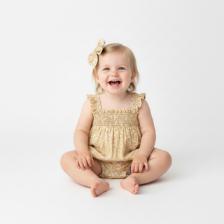 Organic Ruffle Sleeve Bubble Romper - Yellow Blossom