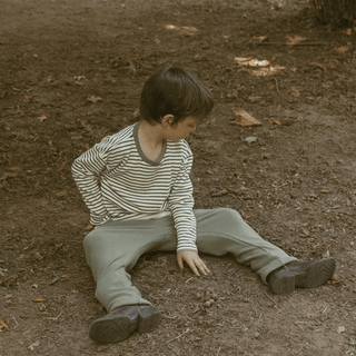 Organic Tee & Foldover Pants Set - Olive Stripes