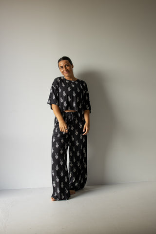 Women's Bamboo Crop Tee Lounge Set | Midnight Skelly
