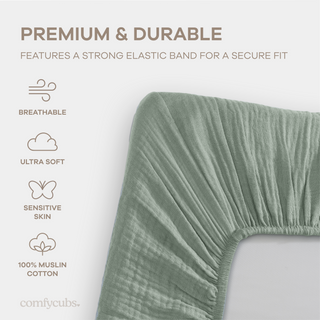 Muslin Cotton Bassinet Sheets, 2 Pack in Fern and Cream