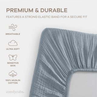 Muslin Cotton Bassinet Sheets, 2 Pack in Pacific Blue and Heather