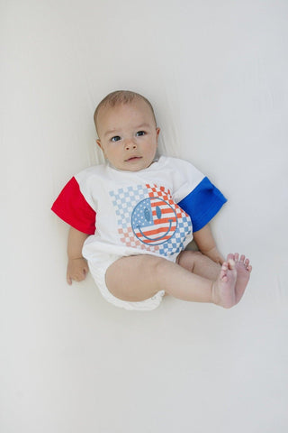 4th of July Checker Smiley T-Shirt Romper