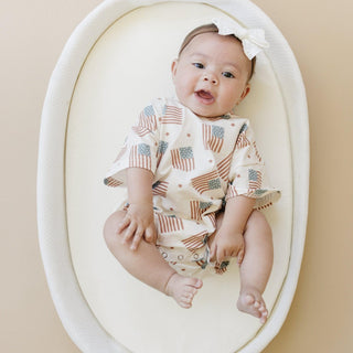 4th of July Flag Print T-Shirt Romper - optional custom embroidery